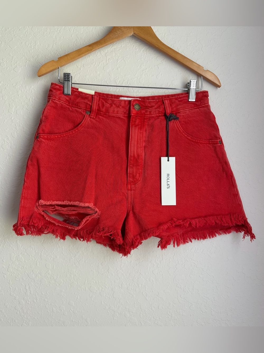 ROLLA'S Red Distressed Denim Jean Shorts